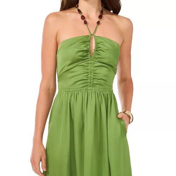 1. State Womens Size 10 Green Boho Beaded Cut-Out Halter A-Line Midi Dress NWT - Picture 4 of 14